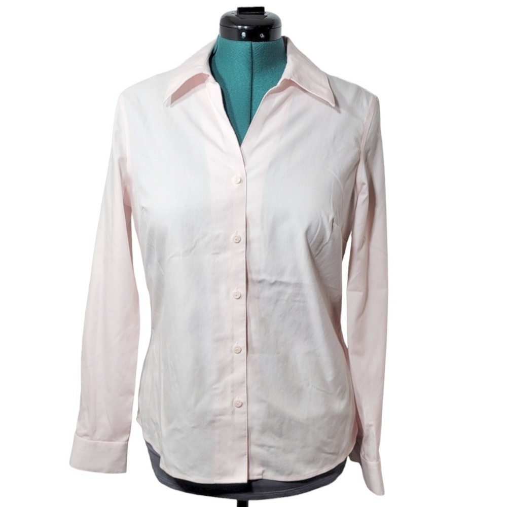 Evan-Picone Essentials Shirt Womens 10 Pink 100% Cotton Button Up Classic Office